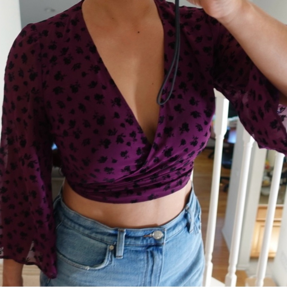 Free Press Women's Purple Floral Wrap Top
